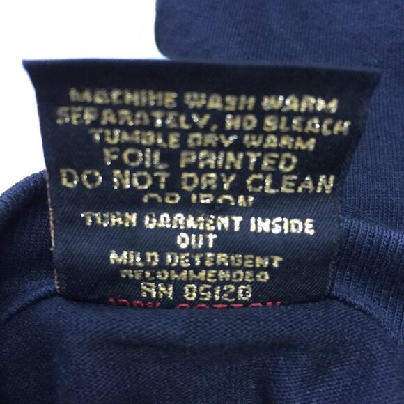 Vintage Keehn Scenes Men's Navy Blue Patchwork Crew T-Shirt Large Short Sleeve - Picture 3 of 7